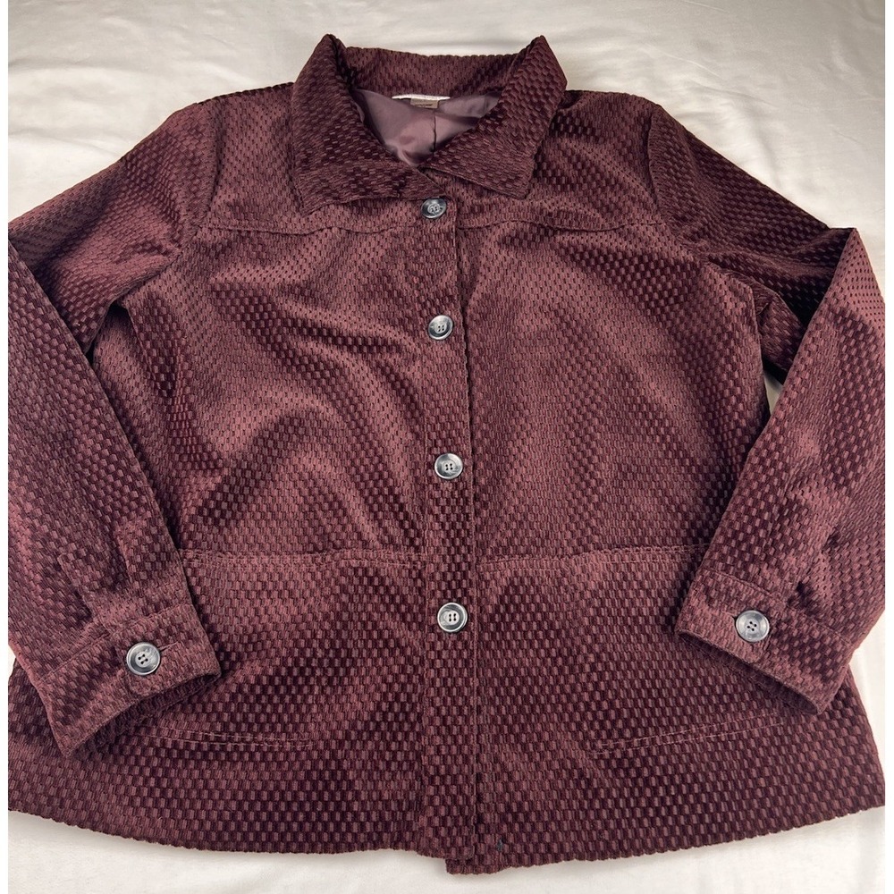 Allison Daley Jacket  Waffle Corduroy Textured Shoulder Pad Lined Burgundy Sz 14